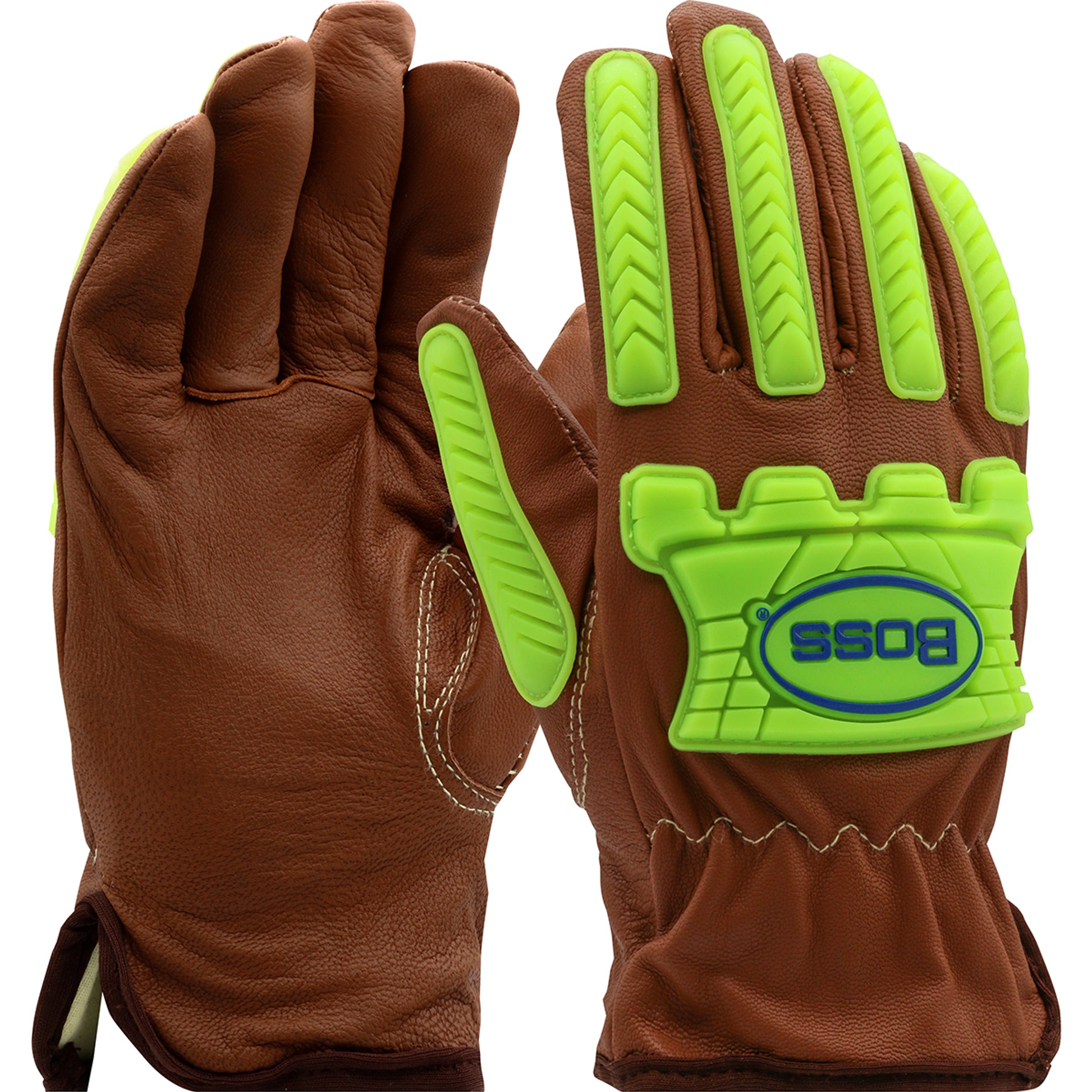 Boss Xtreme AR Top Grain Goatskin Leather Drivers Glove w/Oil Armor Finish & Para-Aramid Lining - TPR Impact Protection - Brown - 12/PR - KS993KOAB