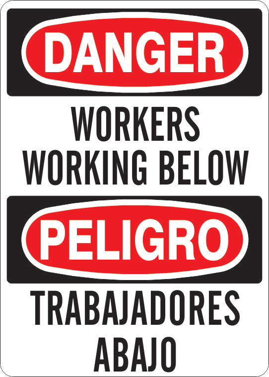 MEN WORKING BELOW  PELIGRO HOMBRES TRABAJANDO ABAJO - DANGER SIGN - MEN WORKING BELOW  PELIGRO HOMBRES TRABAJANDO ABAJO - DANGER SIGN, 20X14, Aluminum (.040)