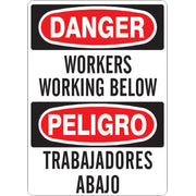 WORKERS WORKING BELOW  TRABAJADORES ABAJO  - DANGER SIGN - WORKERS WORKING BELOW  TRABAJADORES ABAJO  - DANGER SIGN, 20X14, Adhesive Vinyl