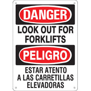 LOOK OUT FOR FORKLIFTS PELIGRO ESTAR ATENTO A LAS CARRETILLAS ELEVADORASDANGER SIGN - LOOK OUT FOR FORKLIFTS PELIGRO ESTAR ATENTO A LAS CARRETILLAS ELEVADORASDANGER SIGN, 14X10, Aluminum (.040)