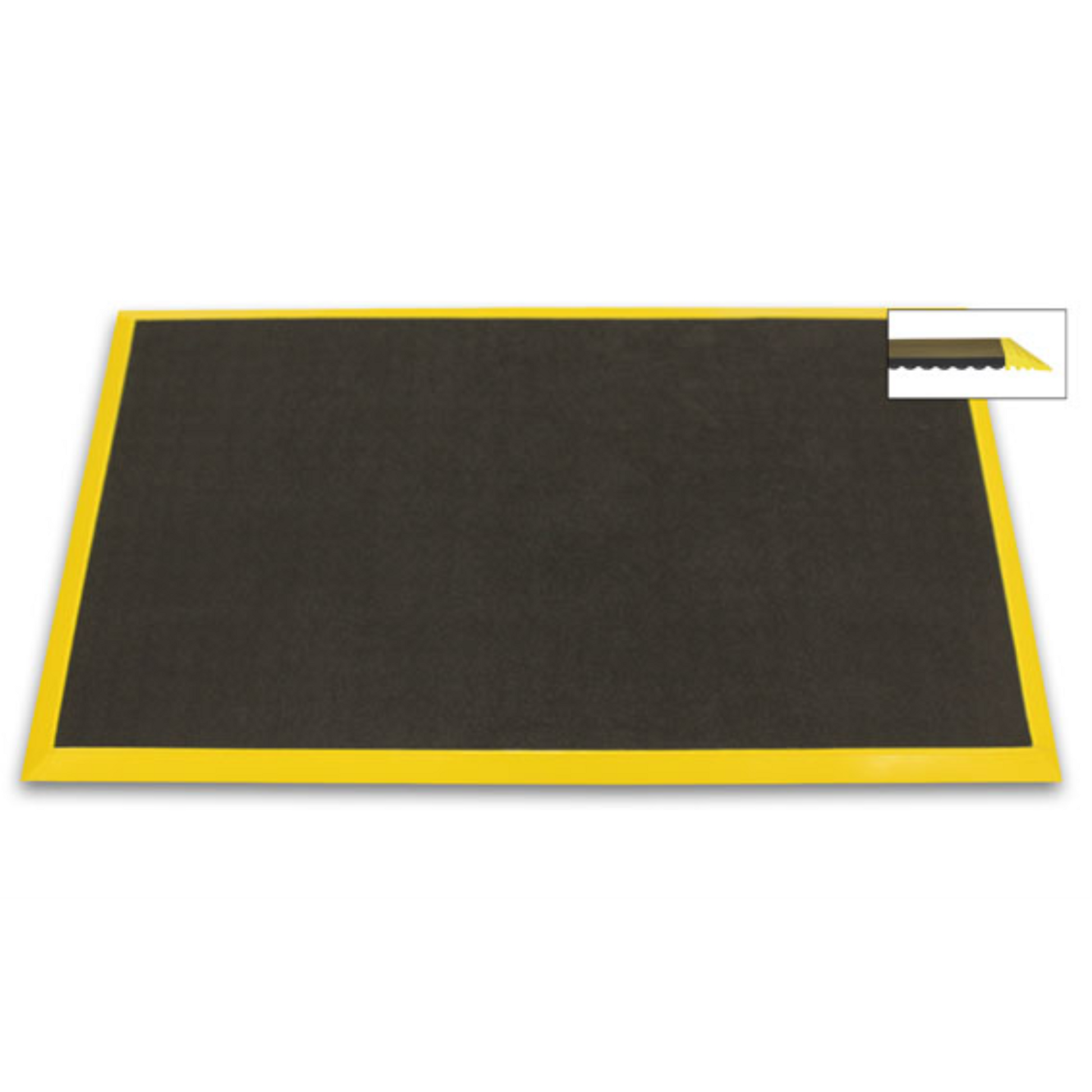 Ergomat Bubble Down 3' x 7' Anti-Fatigue Floor Mat with 2" Yellow Bevels - Charcoal Grey - BDB0307-YB