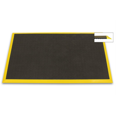 Ergomat Bubble Down 3' x 17' Anti-Fatigue Floor Mat with 2" Yellow Bevels - Charcoal Grey - BDB0317-YB