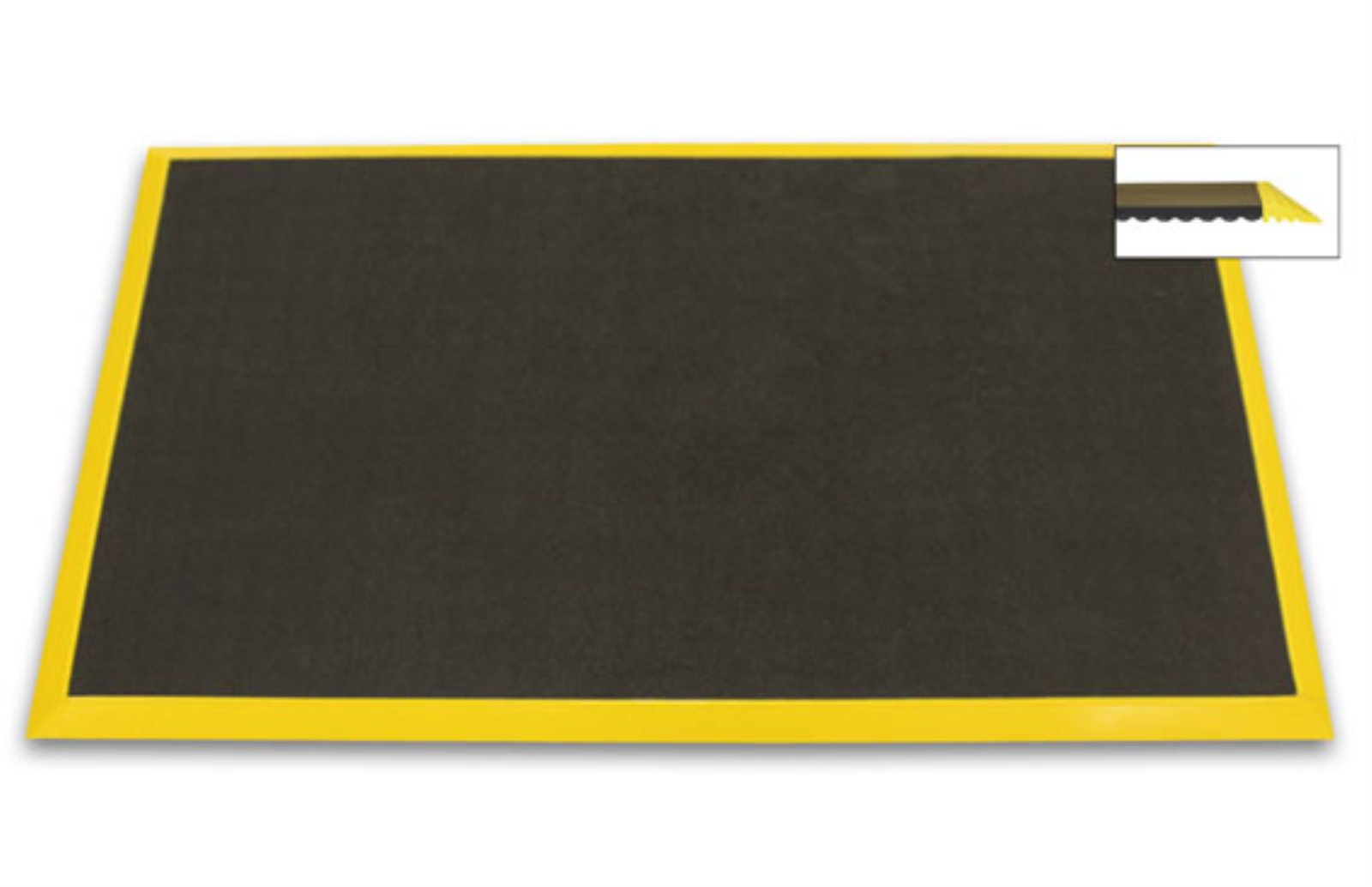Ergomat Bubble Down 3' x 7' Anti-Fatigue Floor Mat with 2" Yellow Bevels - Charcoal Grey - BDB0307-YB