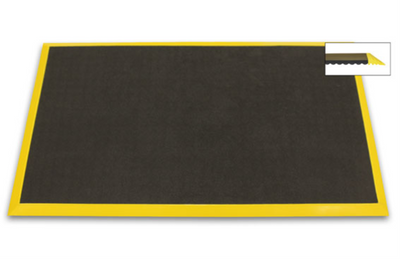 Ergomat Bubble Down 3' x 19' Anti-Fatigue Floor Mat with 2" Yellow Bevels - Charcoal Grey - BDB0319-YB