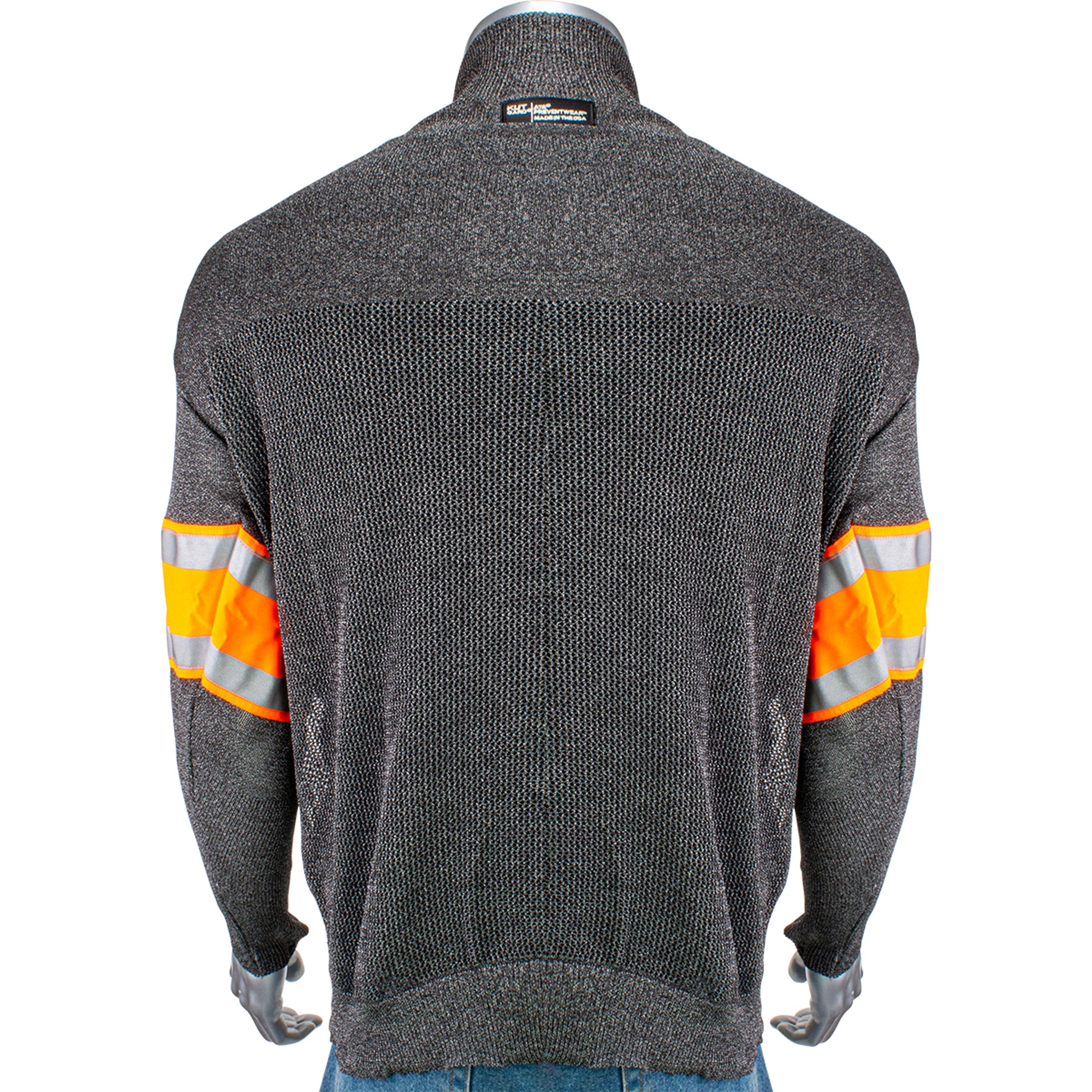 Kut Gard ATA PreventWear Blended Cut Resistant Pullover w/Hi-Vis / Reflective Taped Sleeves & Thumb Loops - Dark Gray - 1/EA - P145SP-3CM-HV2-TL