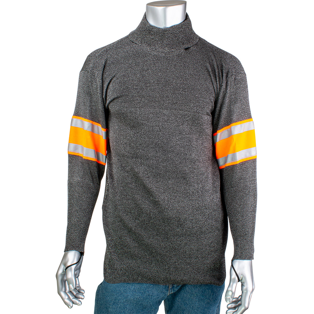 Kut Gard ATA PreventWear Blended Cut Resistant Pullover w/Hi-Vis / Reflective Taped Sleeves & Thumb Loops - Dark Gray - 1/EA - P145SP-3CM-HV2-TL