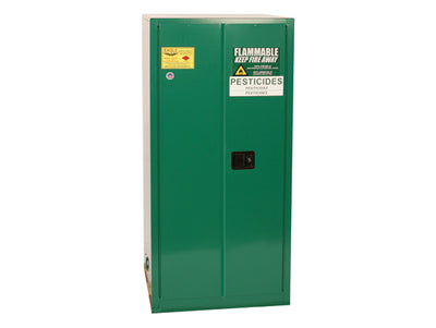 Justrite Pesticide One Drum Vertical Safety Cabinet - 55 Gallon - 1 Shelf - 2 Door - Manual Close - Green - PEST26X