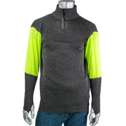 Kut Gard ATA PreventWear Blended Cut Resistant 1/4 Zip Pullover w/Hi-Vis Sleeves & Thumb Holes - Dark Gray - 1/EA - PJG145-3CM-HVB-TH