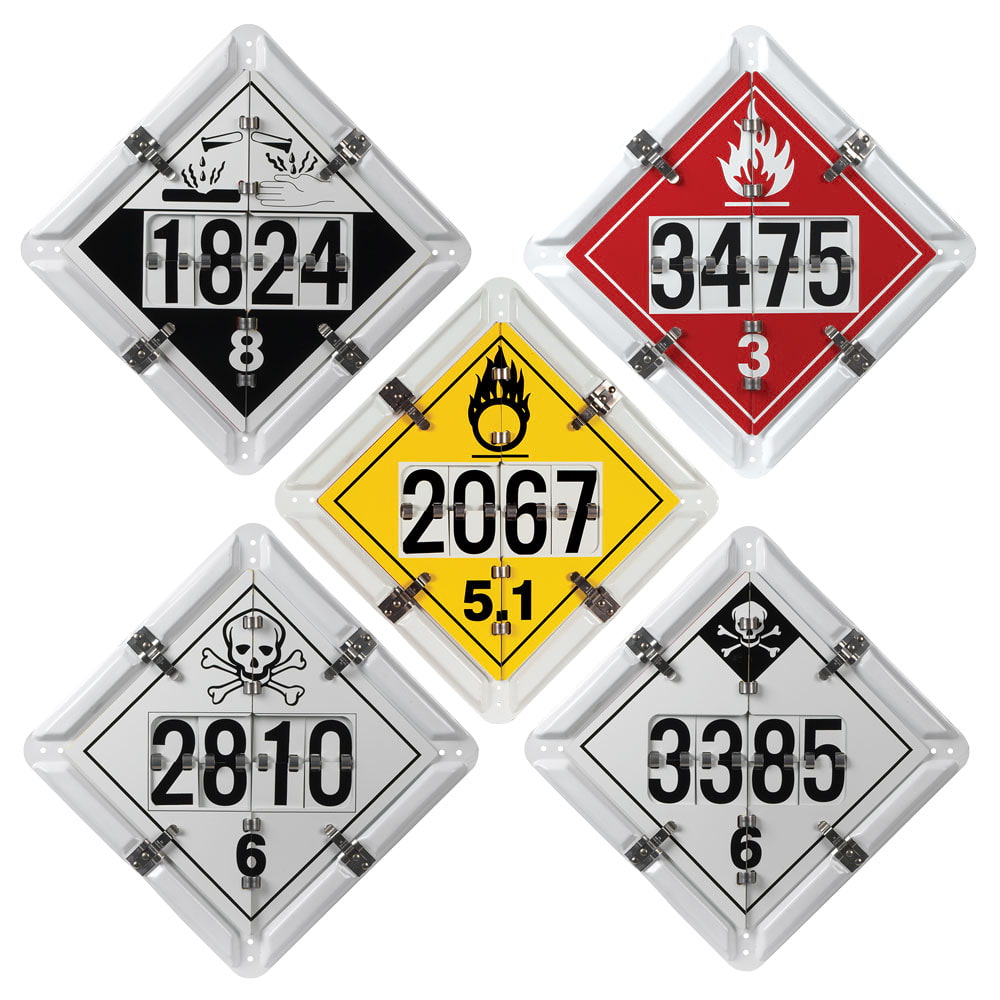 6 LEGEND PLACARD SYSTEM WITH METAL FLIP UN NUMBERS - 6 LEGEND PLACARD SYSTEM WITH METAL FLIP UN NUMBERS, 14X14,
