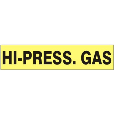 HI-PRESSURE GAS   PERFORATED ROLL PIPE MARKER - HI-PRESSURE GAS   PERFORATED ROLL PIPE MARKER, 1”X18Y, Adhesive Vinyl