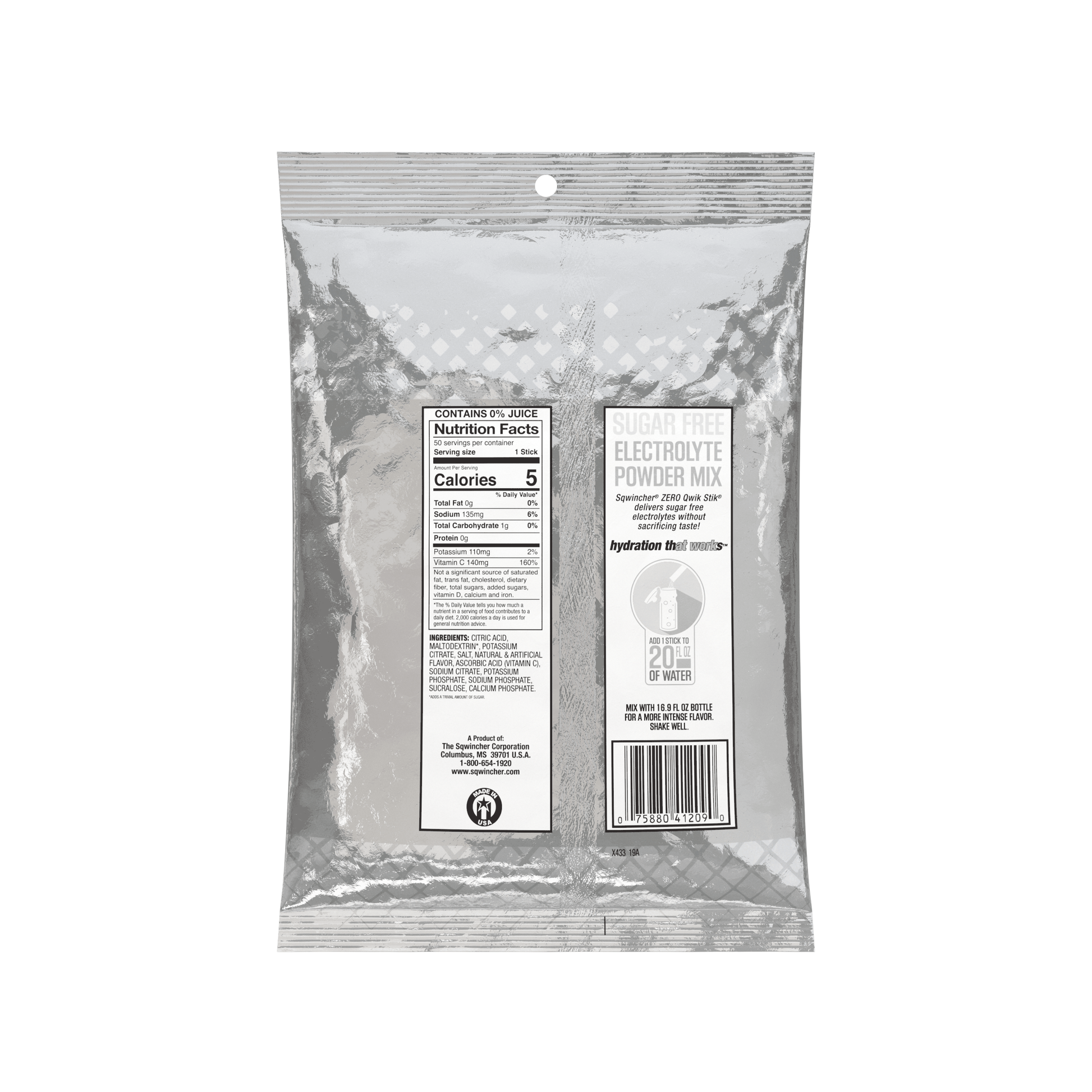 Sqwincher Qwik Stik Zero Sugar Free Single Serve 20 oz Yield Packs - Cool Citrus - 50/Bag - 159060109