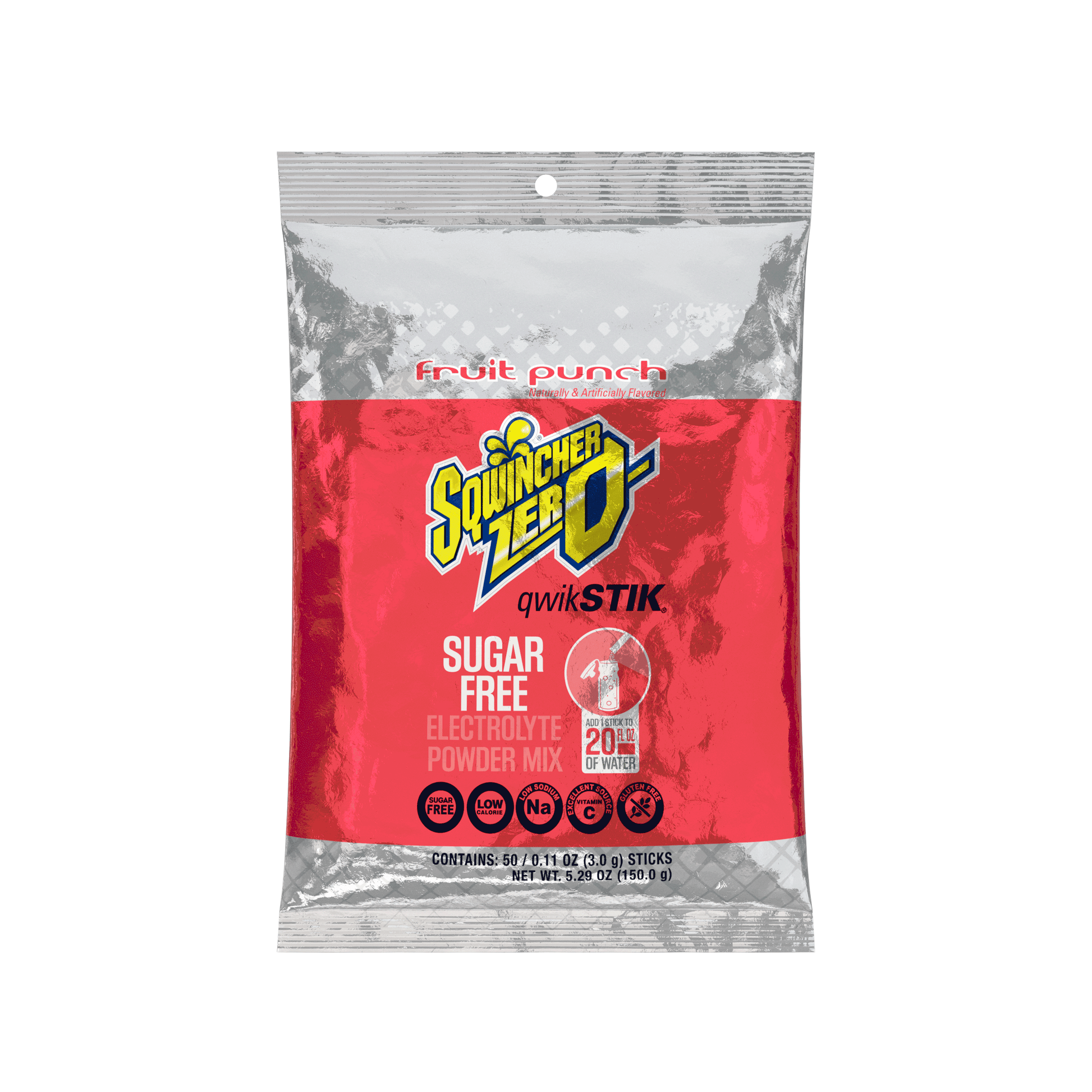 Sqwincher Qwik Stik Zero Sugar Free Single Serve 20 oz Yield Packs - Fruit Punch- 50/Bag - 159060102