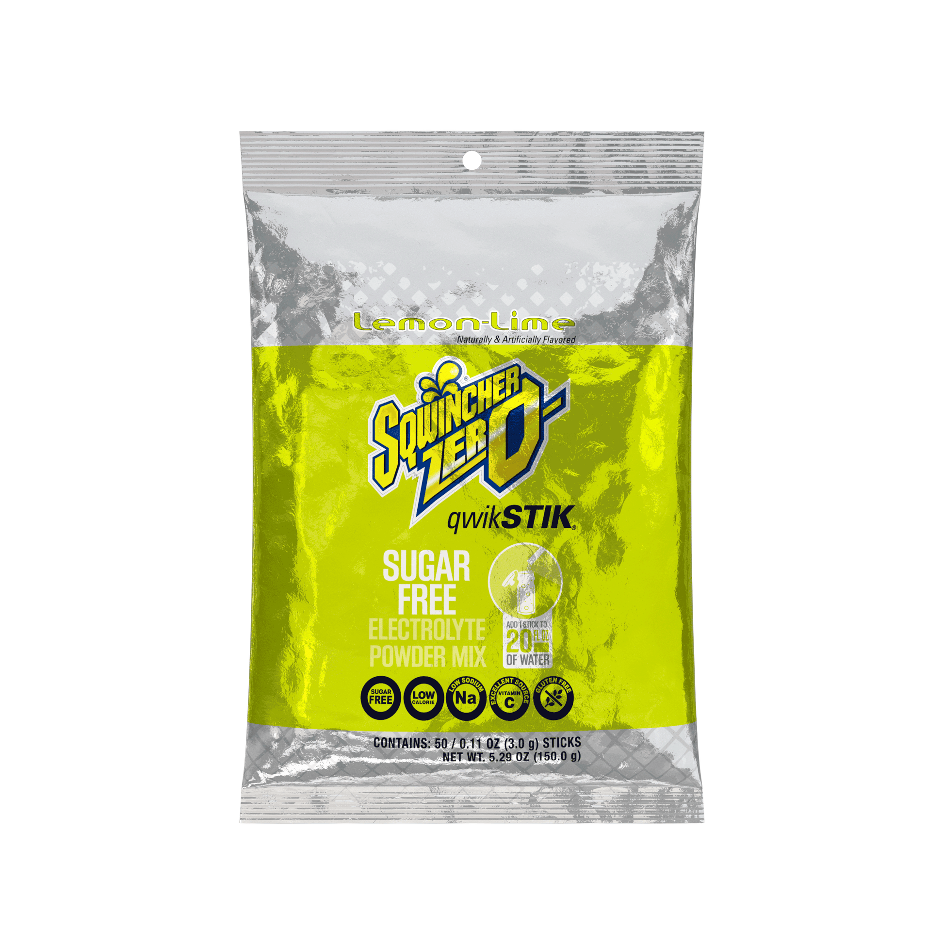 Sqwincher Qwik Stik Zero Sugar Free Single Serve 20 oz Yield Packs - Lemon Lime - 50/Bag - 159060106