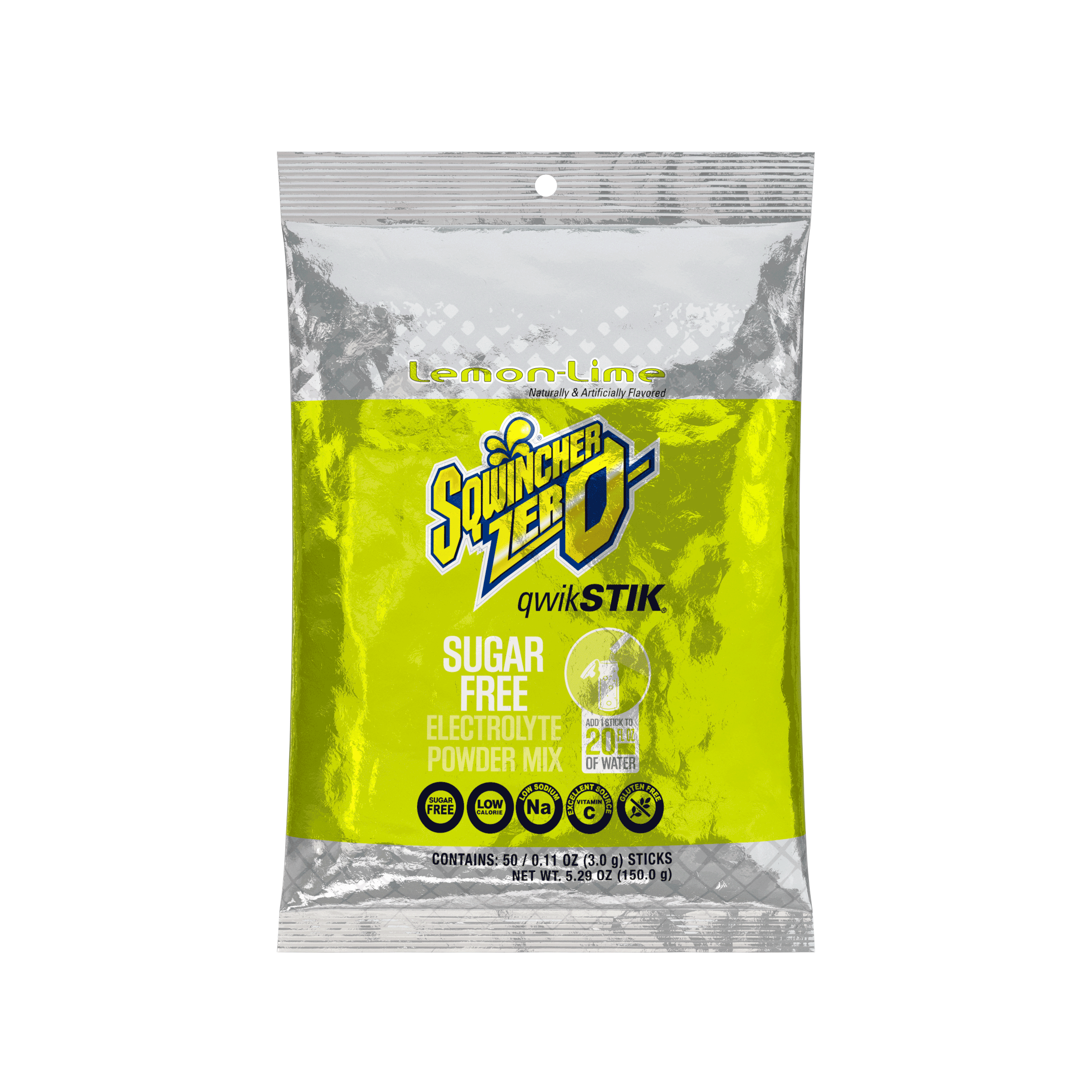 Sqwincher Qwik Stik Zero Sugar Free Single Serve 20 oz Yield Packs - Lemon Lime - 50/Bag - 159060106