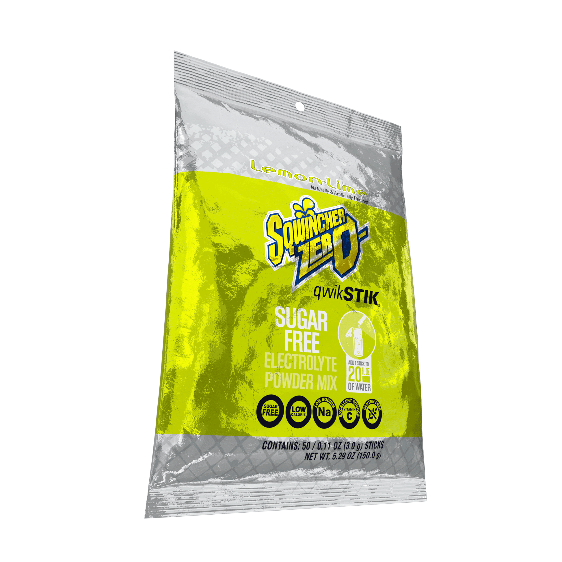 Sqwincher Qwik Stik Zero Sugar Free Single Serve 20 oz Yield Packs - Lemon Lime - 50/Bag - 159060106