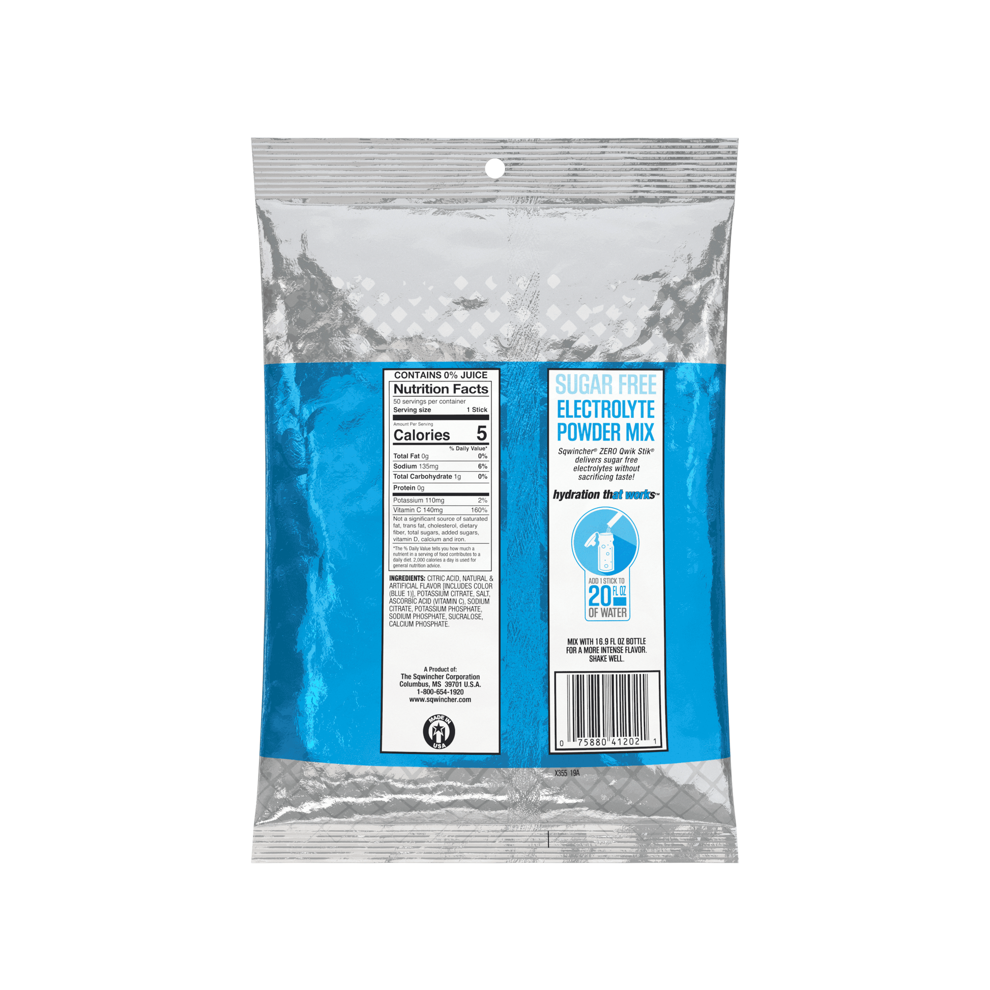 Sqwincher Qwik Stik Zero Sugar Free Single Serve 20 oz Yield Packs - Mixed Berry- 50/Bag - 159060101