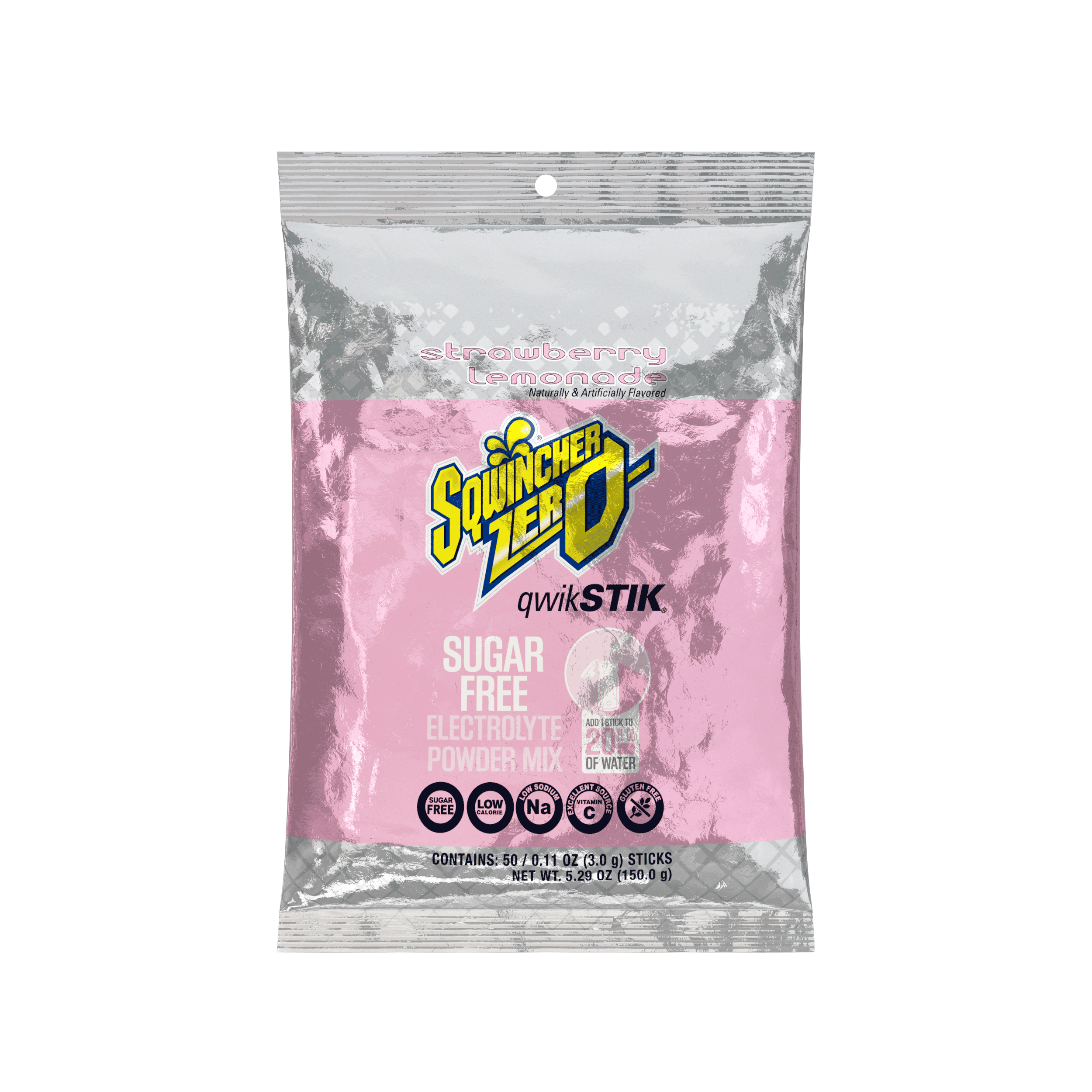 Sqwincher Qwik Stik Zero Sugar Free Single Serve 20 oz Yield Packs - Strawberry Lemonade - 50/Bag - 159060099