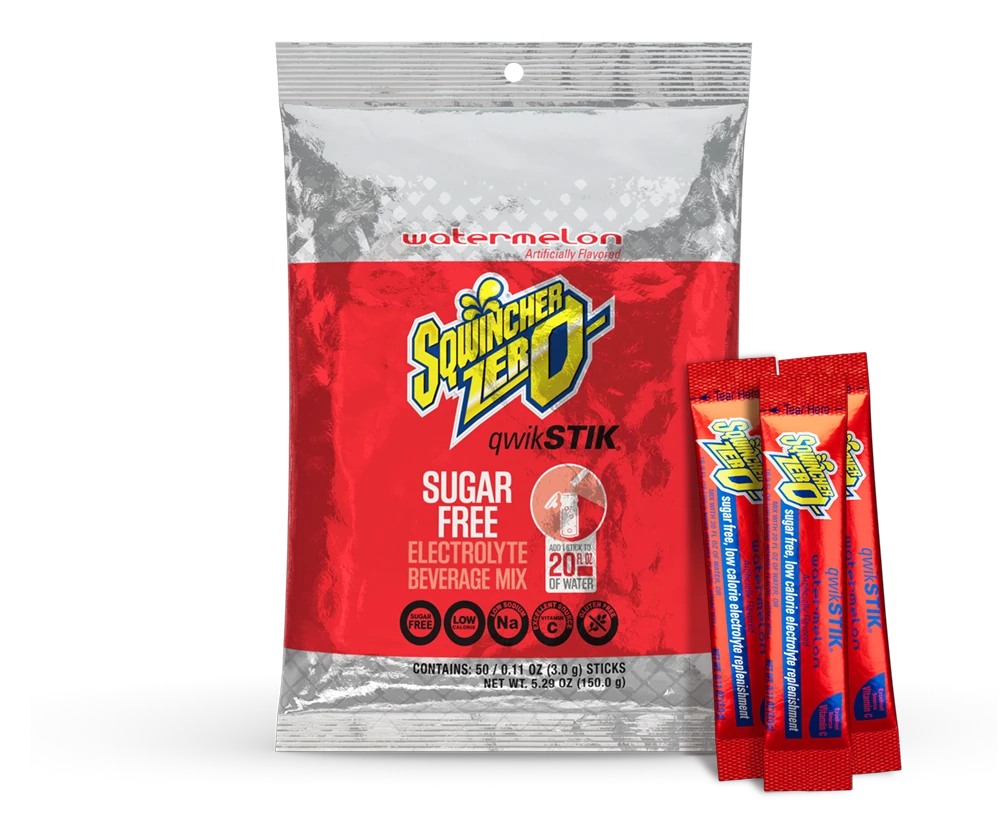 Sqwincher Qwik Stik Zero Sugar Free Single Serve 20 oz Yield Packs - Watermelon - 50/Bag -159060097