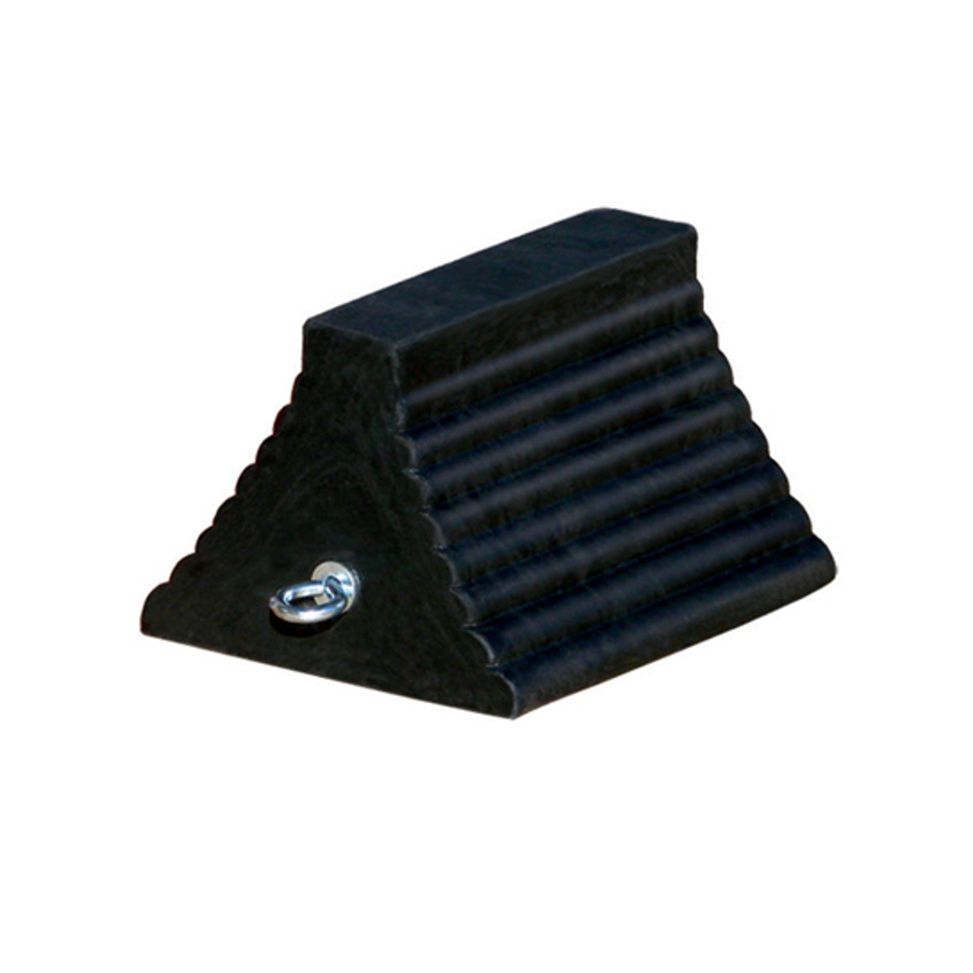 Wheel Chock - General Purpose - Rubber - 10" X 8" X 6" - Ribbed - Pyramid - Eyebolt - Black - RC815