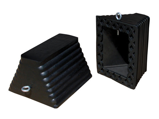 Wheel Chock - General Purpose - Rubber - 11.5" X 10" X 7.25" - Ribbed - Pyramid - Eyebolt - Black - RC915
