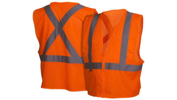 Pyramex - Vest - Hi-Viz Orange Vest W/Reflective Tape W/ Zipper Front Closure