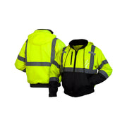 Pyramex - Winter Wear - Hi-Viz Lime Bomber Jacket Weatherproof Polyester Shell w/ Zip Out Polar Fleece Liner