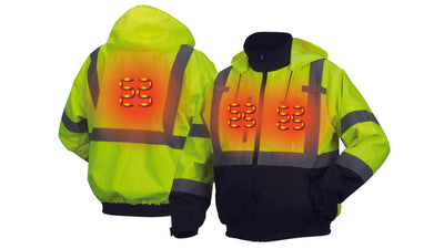 Pyramex RJ31H Heated Hi-Viz Lime Bomber Jacket w/Zip Out Fleece