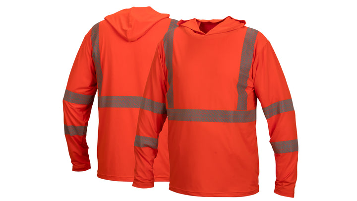 Pyramex-Long Sleeve Pullover Hood ANSI Rated - Hi-Viz Orange Moisture-Wicking W/Hood
