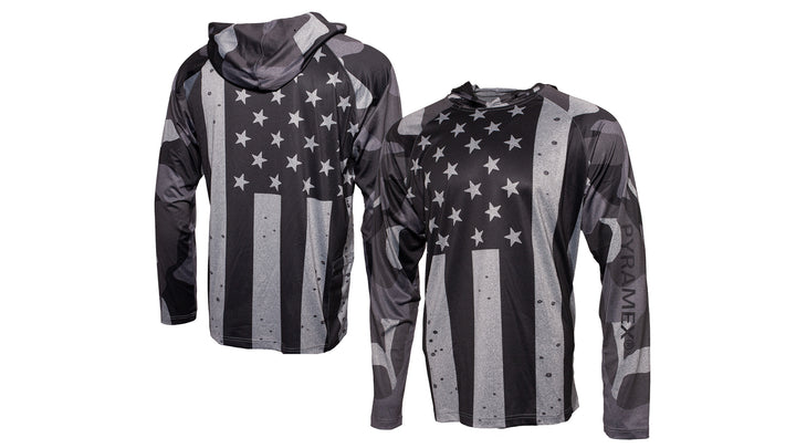 Pyramex- Long Sleeve Pullover Hoodie Usa Flag - Gray Polyester And Spandex w/ Hoodie - Moisture-Wicking
