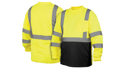 Pyramex RLTS31B Hi-Viz Lime Long Sleeve Lightweight Polyester Moisture Wicking With Black Bottom T-Shirt