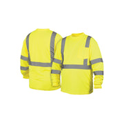 Pyramex - T-Shirt - Hi-Viz Lime Long Sleeve T-Shirt Lightweight Polyester Moisture Wicking W/ 2" Reflective Striping
