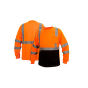 Pyramex - T-Shirt - Hi-Viz Orange Long Sleeve T-Shirt Lightweight Polyester Moisture Wicking W/ 2" Reflective Striping & Black Bottom