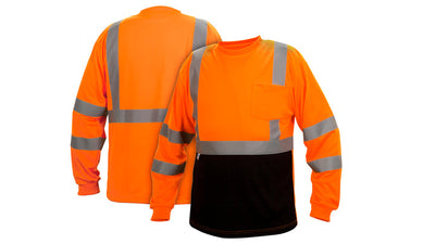 Pyramex RLTS31B Hi-Viz Orange Long Sleeve Lightweight Polyester Moisture Wicking With Black Bottom T-Shirt