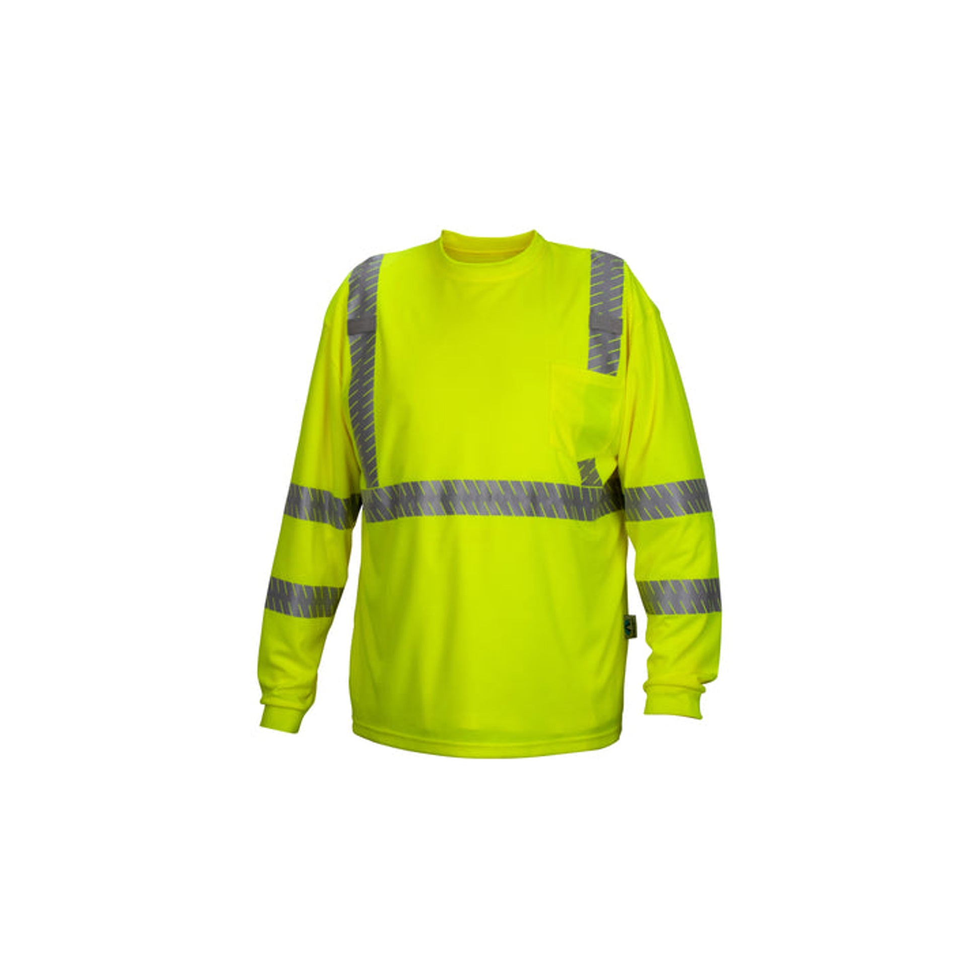 Pyramex-Long Sleeve T-Shirt Hi-Viz Lime Broken Reflective Tape - Hi-Viz Lightweight Polyester Moisture Wicking