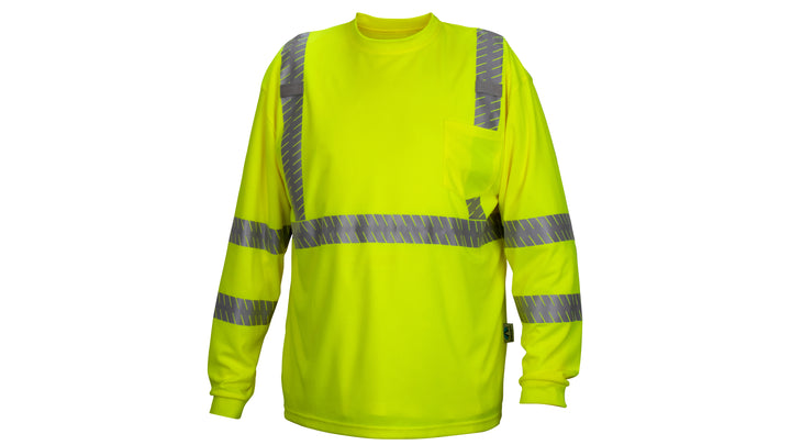 Pyramex-Long Sleeve T-Shirt Hi-Viz Lime Broken Reflective Tape - Hi-Viz Lightweight Polyester Moisture Wicking