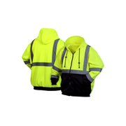 Pyramex - Winter Wear - Hi-Viz Lime Zipper Sweatshirt W/Black Bottom W/ 2" Reflective Striping & Mesh Lined Hood
