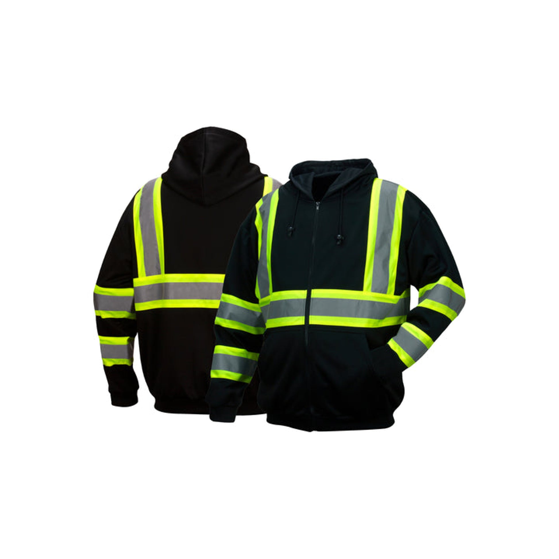 Pyramex- Zipper Sweatshirt - Black Hi-Viz Lightweight Polyester Moisture Wicking T-Shirt W/ 2" Reflective Stripe w/ Contrasting Tape