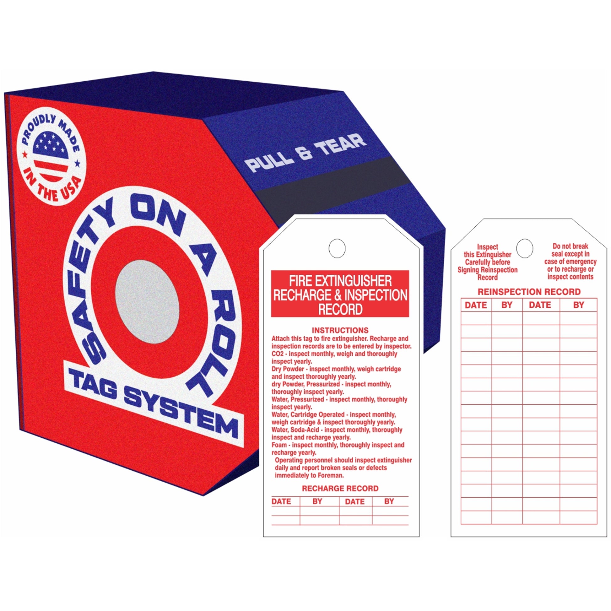 FIRE EXTINGUISHER RECHARGE AND INSPECTION TAGS - FIRE EXTINGUISHER RECHARGE AND INSPECTION TAGS, 6X3, Synthetic Roll 100
