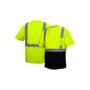 Pyramex - T-Shirt - Hi-Viz Lime T-Shirt - Lightweight Polyester Moisture Wicking Material T-Shirt W/Black Bottom & 2" Reflective Striping