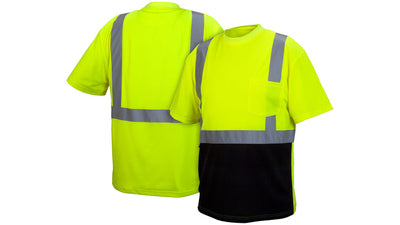 Pyramex RTS21B Hi-Viz Lime Lightweight Polyester Moisture Wicking Material With Black Bottom T-Shirt