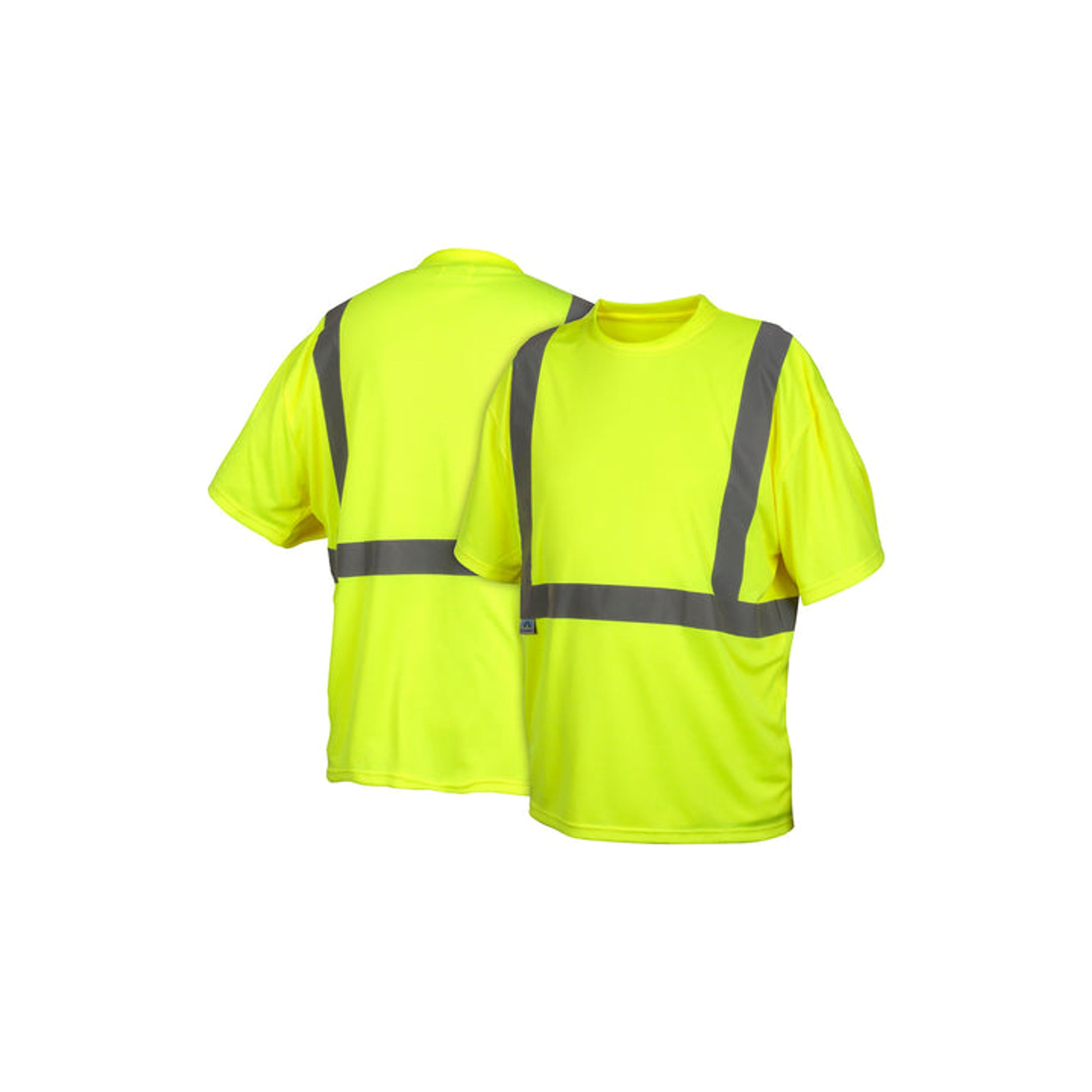 Pyramex - T-Shirt - Hi-Viz Lime - No Pocket Lightweight Polyester Moisture Wicking W/ 2" Reflective Striping