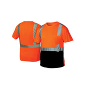 Pyramex - T-Shirt - Hi-Viz Orange T-Shirt - Lightweight Polyester Moisture Wicking Material T-Shirt W/Black Bottom & 2" Reflective Striping