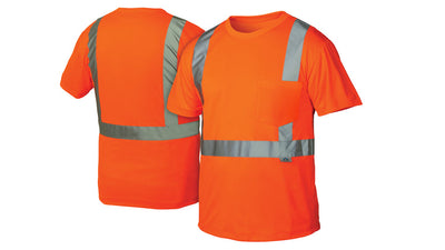 Pyramex - T-Shirt - Hi-Viz Orange T-Shirt Lightweight Polyester Moisture Wicking W/ 2" Reflective Striping