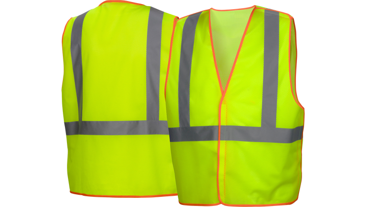 Pyramex-Class 2 Contrast Breakaway Vest - Hi-Viz Lime 2'' Reflective Stripe & Zipper Front Closure