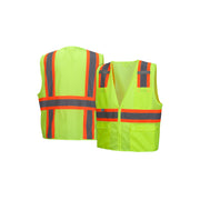 Pyramex - Vest - Hi-Viz Lime - All Mesh 2" Reflective Striping W/Contrast Trim & Zipper Front Closure