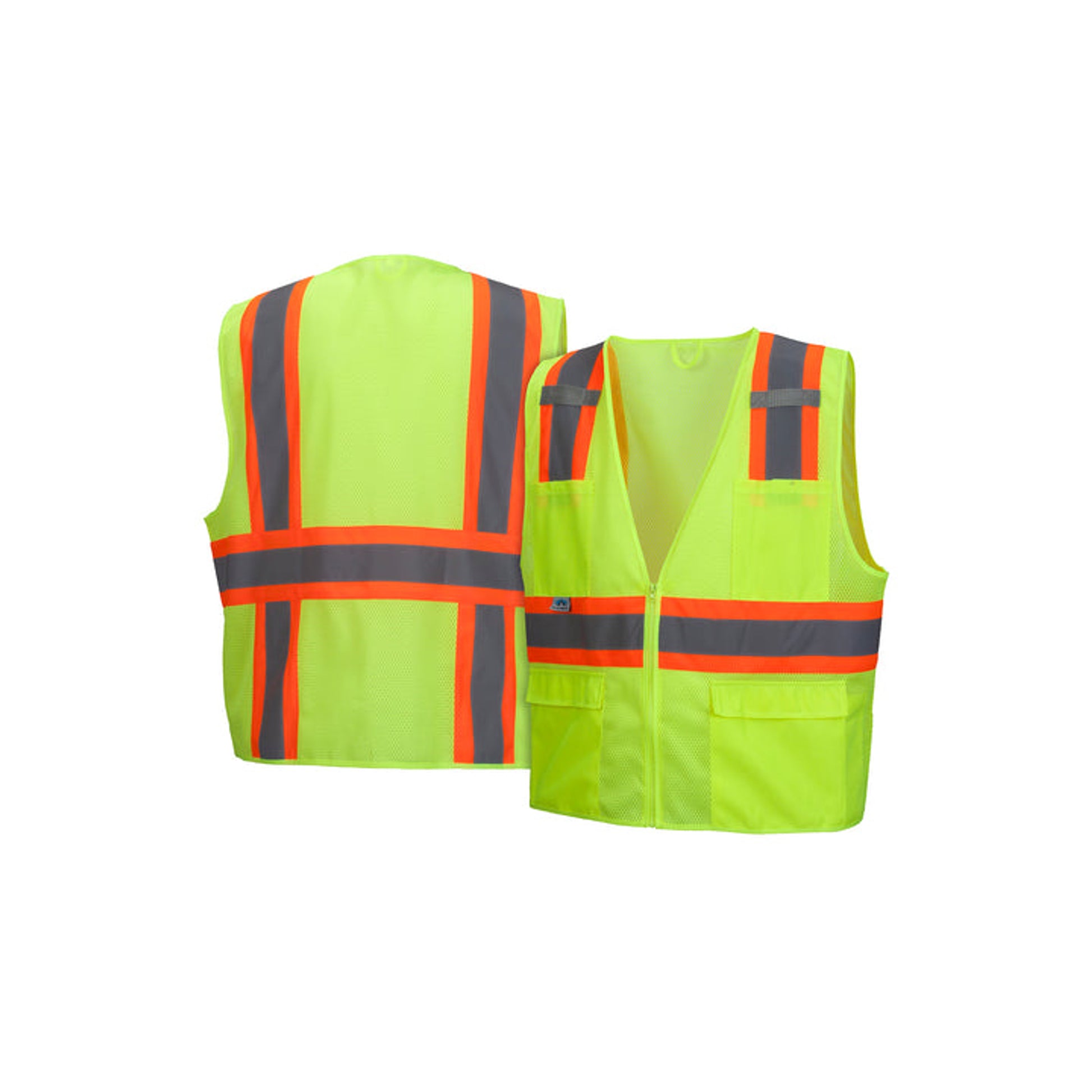 Pyramex - Vest - Hi-Viz Lime - All Mesh 2" Reflective Striping W/Contrast Trim & Zipper Front Closure