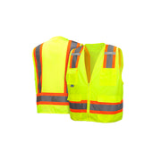 Pyramex - Surveyors Vest - Hi-Viz Lime 2" Reflective Striping W/Contrast Trim & Zipper Front Closure