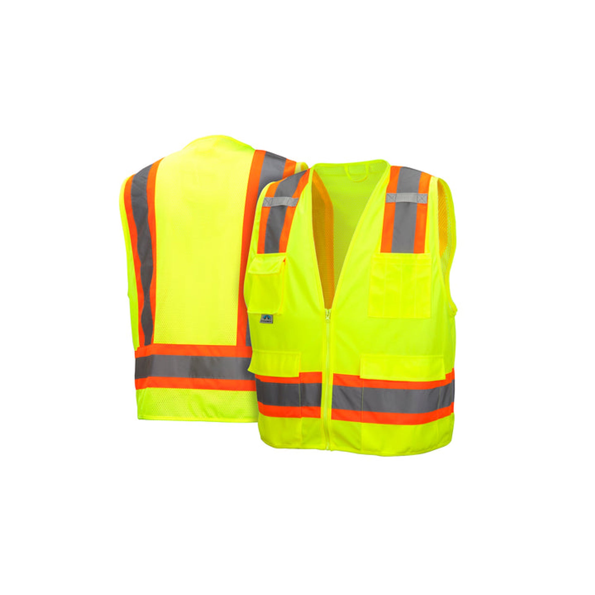 Pyramex - Surveyors Vest - Hi-Viz Lime 2" Reflective Striping W/Contrast Trim & Zipper Front Closure