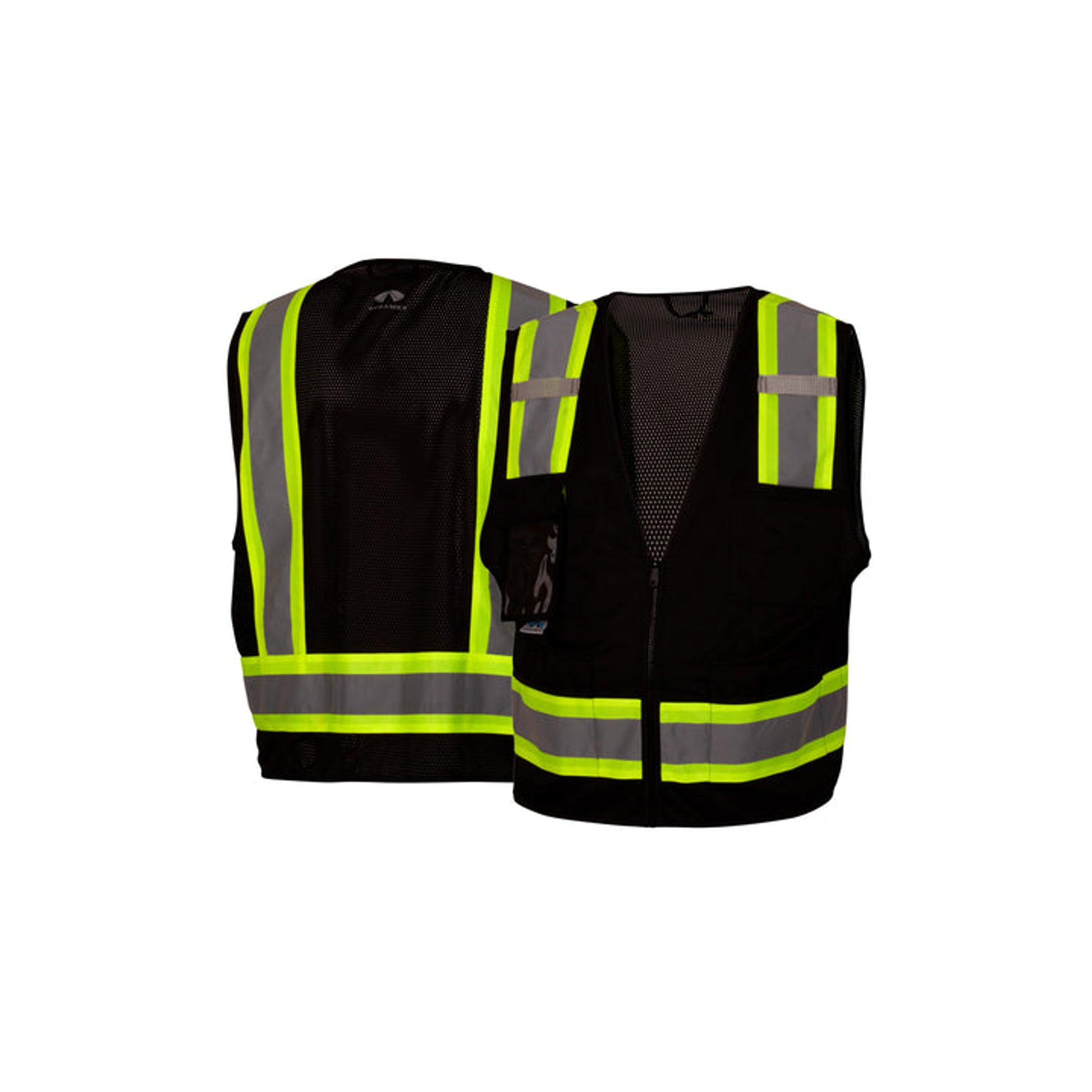 Pyramex-Class 1 Survey W/Clear Pocket-Black 2" Reflective Striping W/4" Contrast Trim & Zipper Front Closure