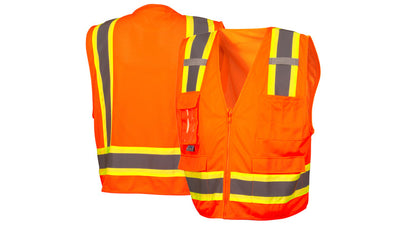 Pyramex RVZ24CP Class 2 Surveyor With Clear Pocket Hi-Viz Orange Surveyor's Vest
